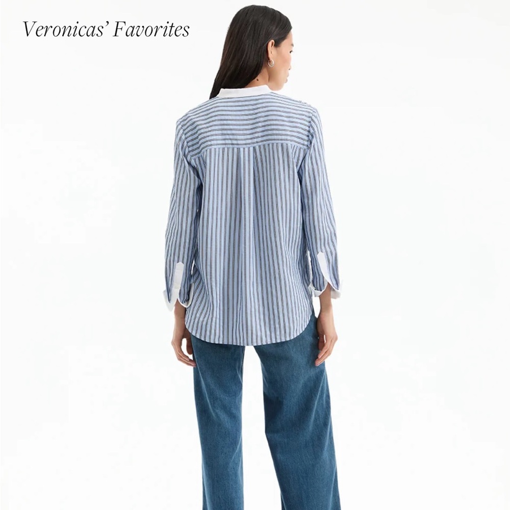 NWT Veronica Beard Blue and White Striped Dress Shirt - Picture 3 of 6